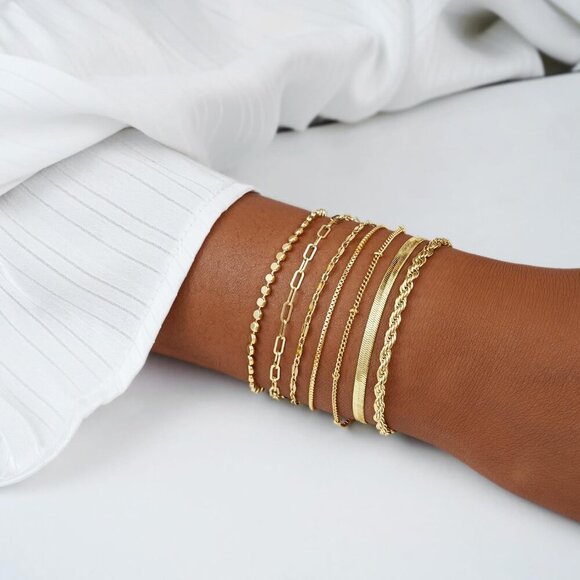 🆕 Sufope Dainty Laying Bracelet Women Gold 14K Adjustable Stackable jewelry Set - Picture 4 of 6